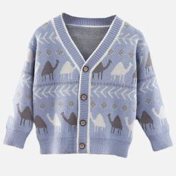 Little Surprise Box Camel Troop Blue Printed Full Sleeves Cardigan-37