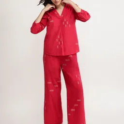 Pink Fort Printed Pure Cotton V Neck Top With Trousers Co-Ords Set-picture-10