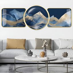 Aura Blue & Gold-Toned 1 Piece Wood Abstract Wall Paintings-picture-35