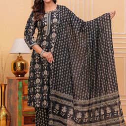 RANI PRINTS Women Floral Printed Regular Pure Cotton Kurta with Trousers & With Dupatta-9