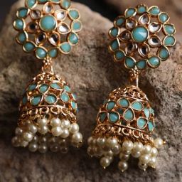 Aatmana Gold-Plated Green & White Dome Shaped Jhumki for Women-48