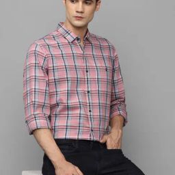 Louis Philippe Jeans Pink Cotton Slim Fit Checks Shirt-picture-29
