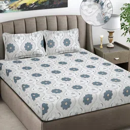 Myntra Elegant Homes White Printed Polycotton 300 TC King Bedsheet Sets 2.5 m x 2.55-image-81