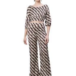 Global Republic Brown & Cream Printed Crop Top With Pants-picture-0