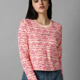 Allen Solly Peach Cotton Printed T-Shirt-image-74