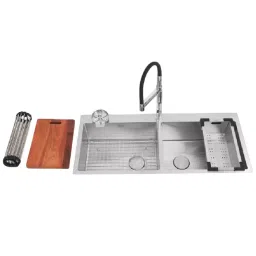 Jayna Combo Series Double Bowl Kitchen Sink Satin with Faucet & Accessories 45x20 Inch, COMBO -08A-image-62