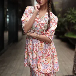 Svamsa Printed V Neck Tunic With Trousers Co-Ords Set-image-38