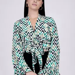 First Resort by Ramola Bachchan Horizontal Striped Flared Sleeves Shirt Style Top-picture-47