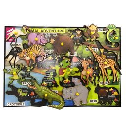WISSEN Wooden Jungle Theme Animal Learning Educational Knob Tray Multicolor - 13 Pieces-7