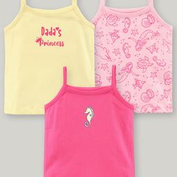 Doodle Poodle Cotton Sleeveless Slips Text & Sea Horse Print Pack of 3 - Pink Yellow-picture-8