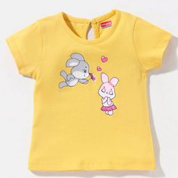 Babyhug Cotton Half Sleeves Tee with Bunny Print - Yellow-image-36