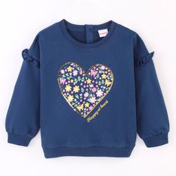 Babyhug Cotton Knit Full Sleeves Sweatshirt with Graphics Sequins & Frill Detailing - Navy Blue-image-92