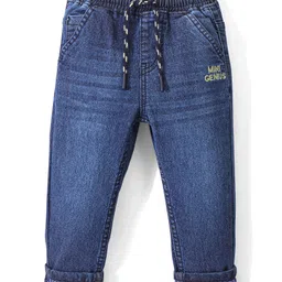 Babyhug Cotton Spandex Full Length Solid Colour Stretchable Jeans with Draw Cord - Blue-picture-15