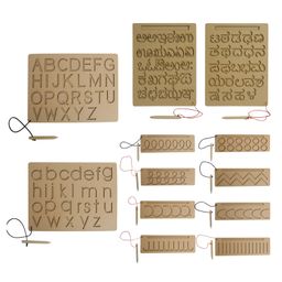Wooden Tracing Boards Capital Alphabets  Small Alphabets Kannada Vowel and Consonants and Patterns Writing Wooden Montessori Learning Skills Practice - Brown-0