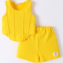 Kookie Kids Sleeveless Solid Color Top & Shorts Set - Yellow-image-53