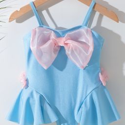 Kookie Kids Sleeveless V Cut Swimsuit with Bow Applique - Blue-image-28