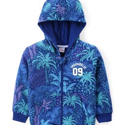 Babyhug Cotton Knit Full Sleeves Hooded Sweatjacket With Tropical Theme Print - Navy Blue-picture-28
