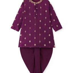 Babyhug Woven Full Sleeves Kurta Dhoti Set with Floral Embroidery - Purple-image-79
