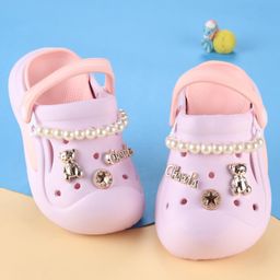 Oh! Pair Teddy Bear Applique Clogs with Back Strap Closure & Pearl Detailing - Purple-picture-16