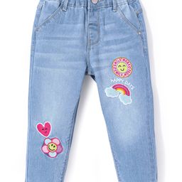 Babyhug Denim Full Length Jeans With Stretch & Text Embroidery - Blue-image-99