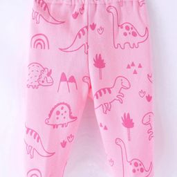 Pink Rabbit Fleece Knit Full Length Fleece & Woollen Pant With Dino Print - Pink-image-29