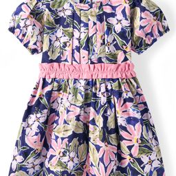 Babyhug Cotton Woven Half Puffed Sleeves Floral Printed Frock - Blue-picture-25