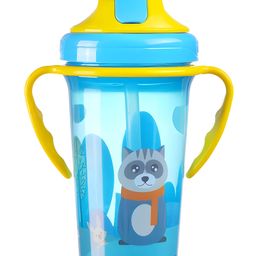 Cozy Vibes Plastic Cups Kids Water Bottle Handle Sippy Training Cup Children Learn Drinking Straw Bottle with Double Handle-Pack of 1-Color May Vary-19
