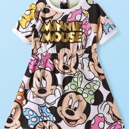 Babyhug Disney Single Jersey Knit Raglan Sleeve Frock With Minnie Mouse & Foil Text Print - White-image-92