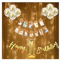 Bubble Trouble 12 pcs 1st Birthday Party Decorations Combo Light Decor 12 Months Photo Birthday Party Decoration Items for Boys & Girls (Pack of 12Gold)-image-4