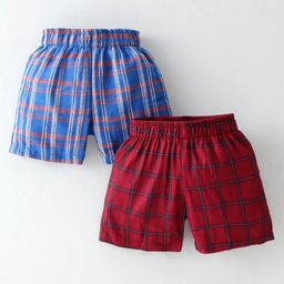 Rikidoos Cotton Pack Of 2 Checked Boxers - Maroon & Blue-image-35