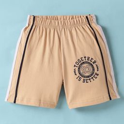 Taeko Single Jersey Knit Knee Length Shorts with Together Text Print & Tape Detailing - Khaki-image-16