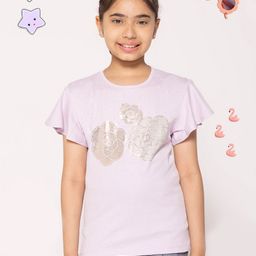 Pampolina Cotton Blend Half Sleeves Floral & Pearls Embellished Top - Lavender-image-42