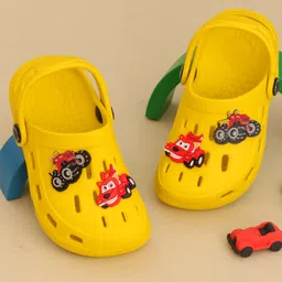 Yellow Bee Cars Applique Detailed Perforated Slingback Clogs -Yellow-picture-29