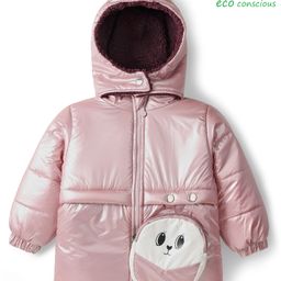 Babyoye Woven Full Sleeves Solid Front Open Hooded Padded Jacket With Mini Purse - Pink-picture-20