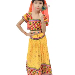 BookMyCostume Cotton Woven Janmashtami Theme Half Sleeves Radha Costume Set - Multi Colour-picture-26