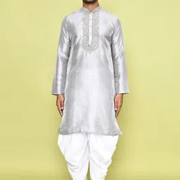Arihant Rai Sinha Men Ethnic Motifs Embroidered Regular Thread Work Dupion Silk Kurta with Patiala-picture-6