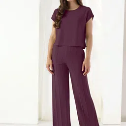 Selvia Round Neck Top With Trousers Co-Ords-image-54