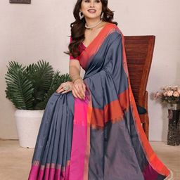 IndianRang Solid Zari Saree With Blouse Piece-1