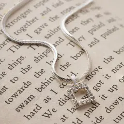 Accessorize London Women's Silver Snake Chain Crystal Square Pendant-image-49
