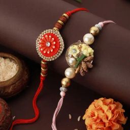 Saraf RS Jewellery Kundan & Pearl Beaded Statement Rakhi with Roli Chawal - Set of 2-image-31