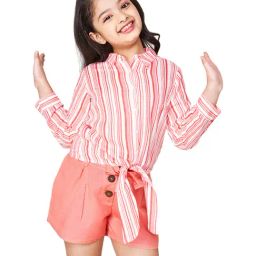 Global Desi Girl Coral Striped Shirt-image-14