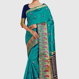 Mimosa Teal Green Embroidered Sarees With Blouse-image-69