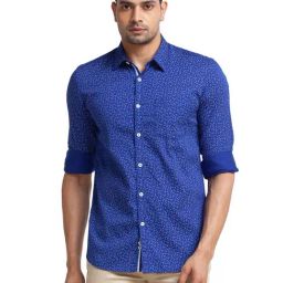 Parx Blue Pure Cotton Slim Fit Printed Shirt-picture-4