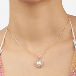 Zaveri Pearls Rose Gold Tone Dazzling Cubic Zirconia & Pearl Brass Pendant with Chain-ZPFK17124-91