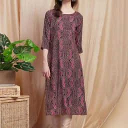 Fashor Purple Printed Straight Kurta-image-10