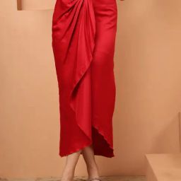 NEUDIS Red Satin Regular Fit Skirt-image-58
