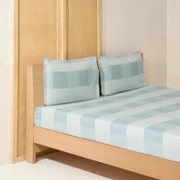 Westside Home Dusty Blue Checks Design King Bed Sheet Set-image-6