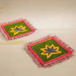 Sativa Multicolored Fabric Coaster - Set Of 2-17