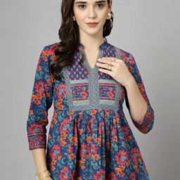QOMN Blue Cotton Printed Top-image-94