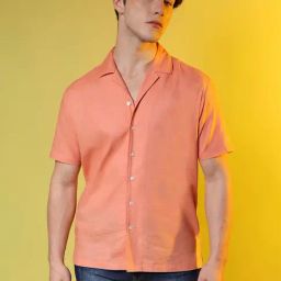 Campus Sutra Orange Regular Fit Texture Shirt-image-61